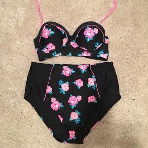 High waisted floral bikini